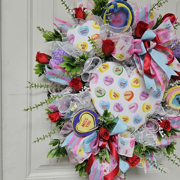 Colorful Heart Wreath with Roses and Ribbons - Picture 3 of 5
